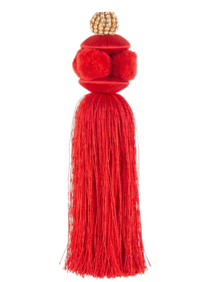 Кисточка с шаром из помпона красная 18см, текстиль
