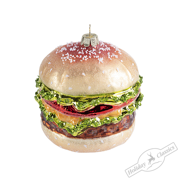 Игрушка новогодняя подвесная Гамбургер 8х8х9см, стекло