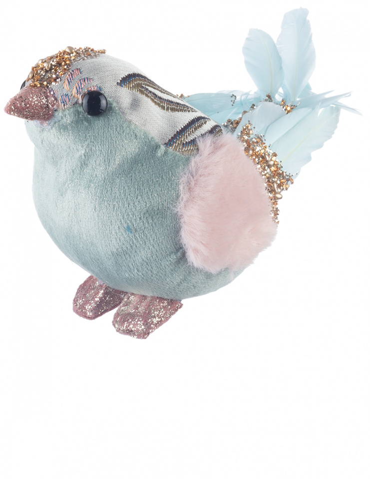 Птичка голубо-розовая, 16х10х11см, текстиль