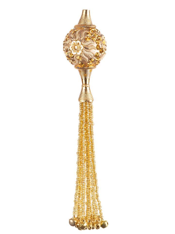 Подвеска-шар  золотой с орнаментом и кисточкой 19см, бисер