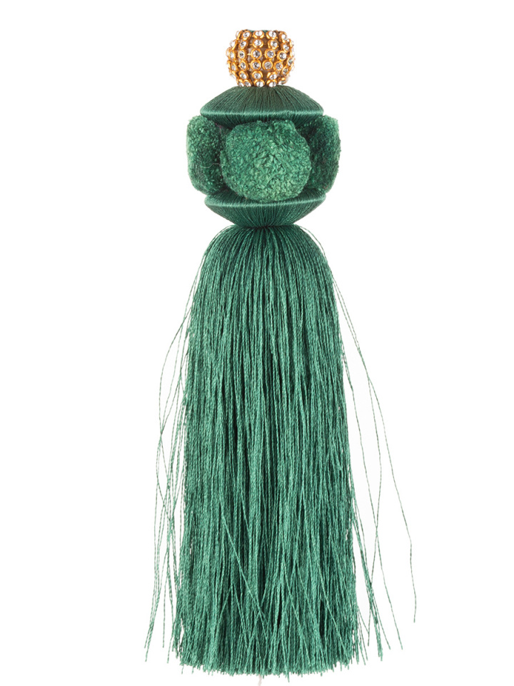 Кисточка с шаром из помпона зеленая 18см, текстиль