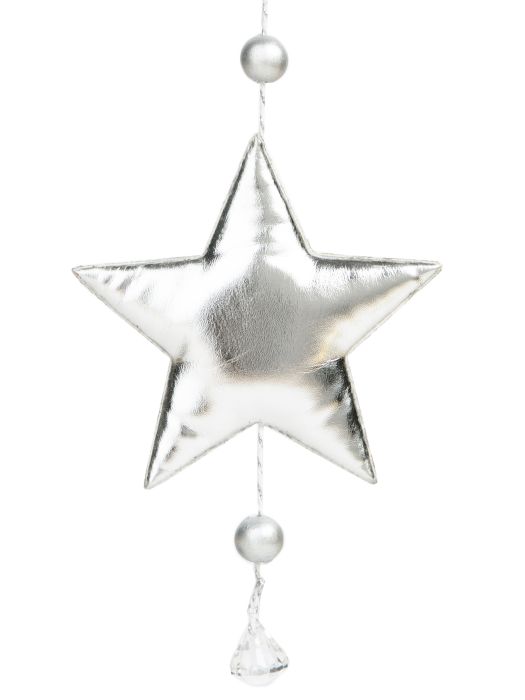 Украшение новогоднее подвесное Звезда блестящая серебристая 10.5x1.5x28см, полиуретан