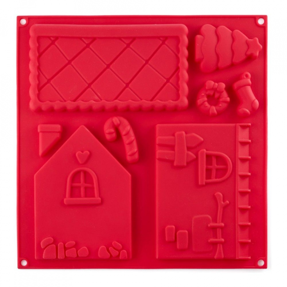 Форма для выпечки Gingerbread house 30.5*30.5*1.5см, красная, на 8 изделий, силикон